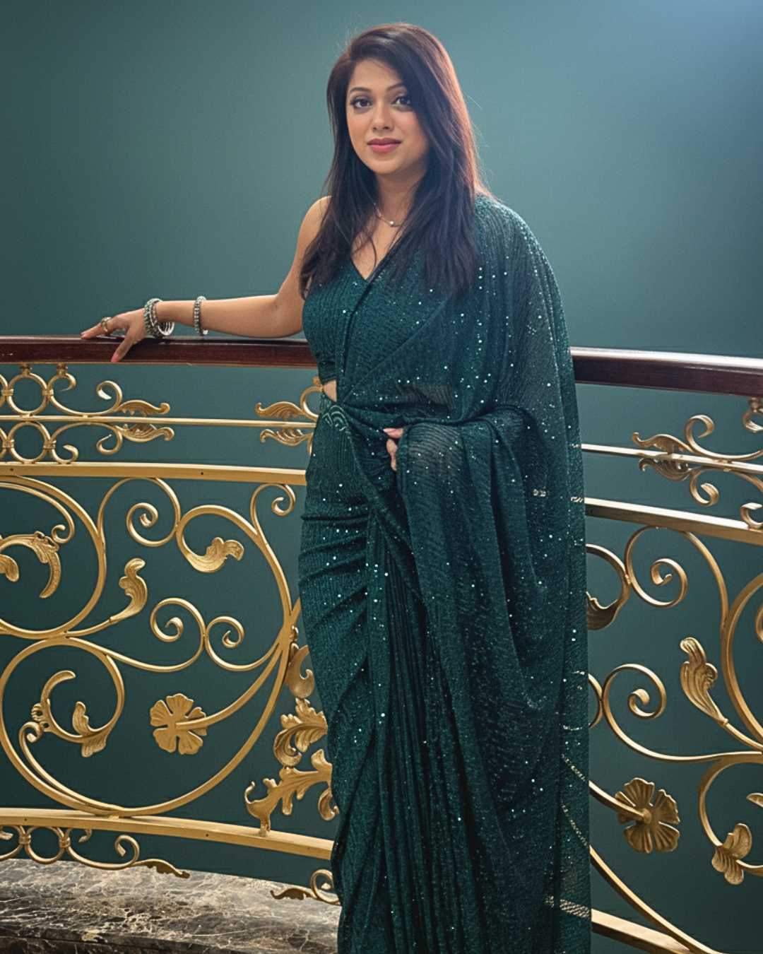 Emerald Glow Pre-Draped Saree
