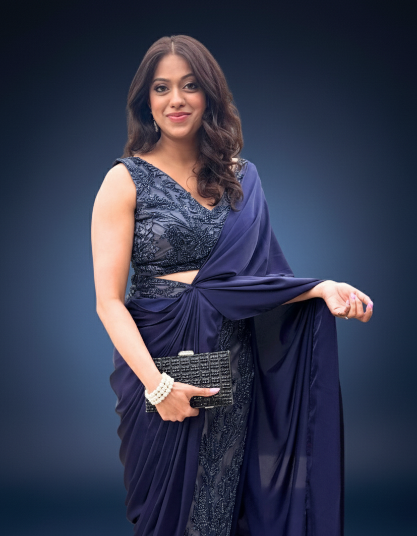 Midnight Elegance Pre-Draped Saree