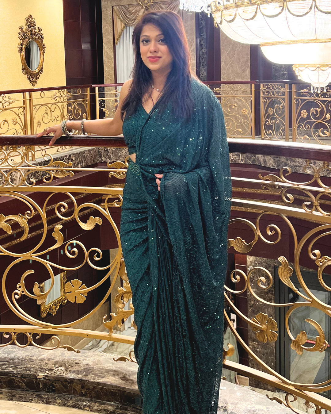 Emerald Glow Pre-Draped Saree